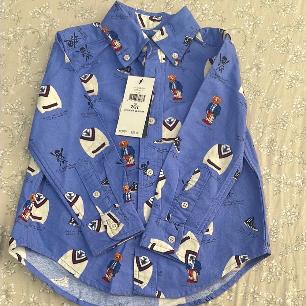 Polo by Ralph Lauren Boys' Blue Bear Print Button-Down Shirt